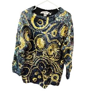 VTG 90s Michael Simon Multi Color Sequin Sweater Pullover Knit One Size